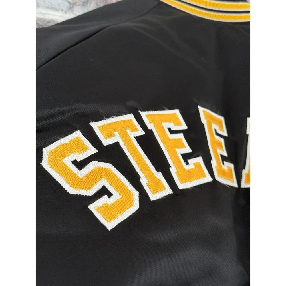 Vtg Pittsburgh Steelers Spell Out Men Large Satin Jacket Chalk Line Embroidered - Picture 4 of 16